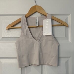 Athleta Aurora Ribbed V-Neck Crop Tank in Pale Pink